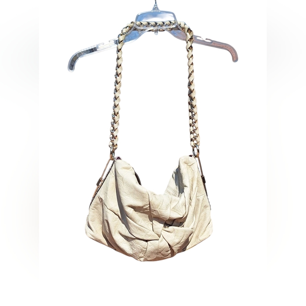 Guess Y2K Leather Chain Hobo Slouchy Shoulder Bag Studded Ruched Metal Bold Edgy - Picture 14 of 16